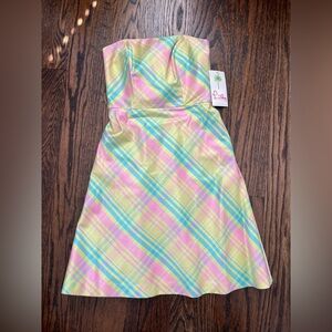 Lilly Pulitzer Sienna Strapless Silk Plaid Dress Size 0 NWT (with DEFECTS)